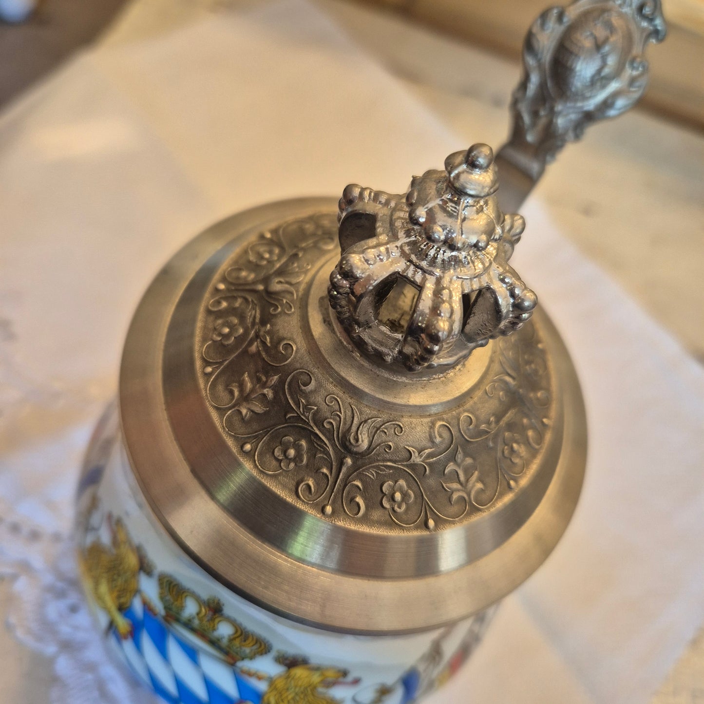 Vintage Porzellan Zinn Bierkrug mit Deckel Geschenk Kühr Sandizell Krug