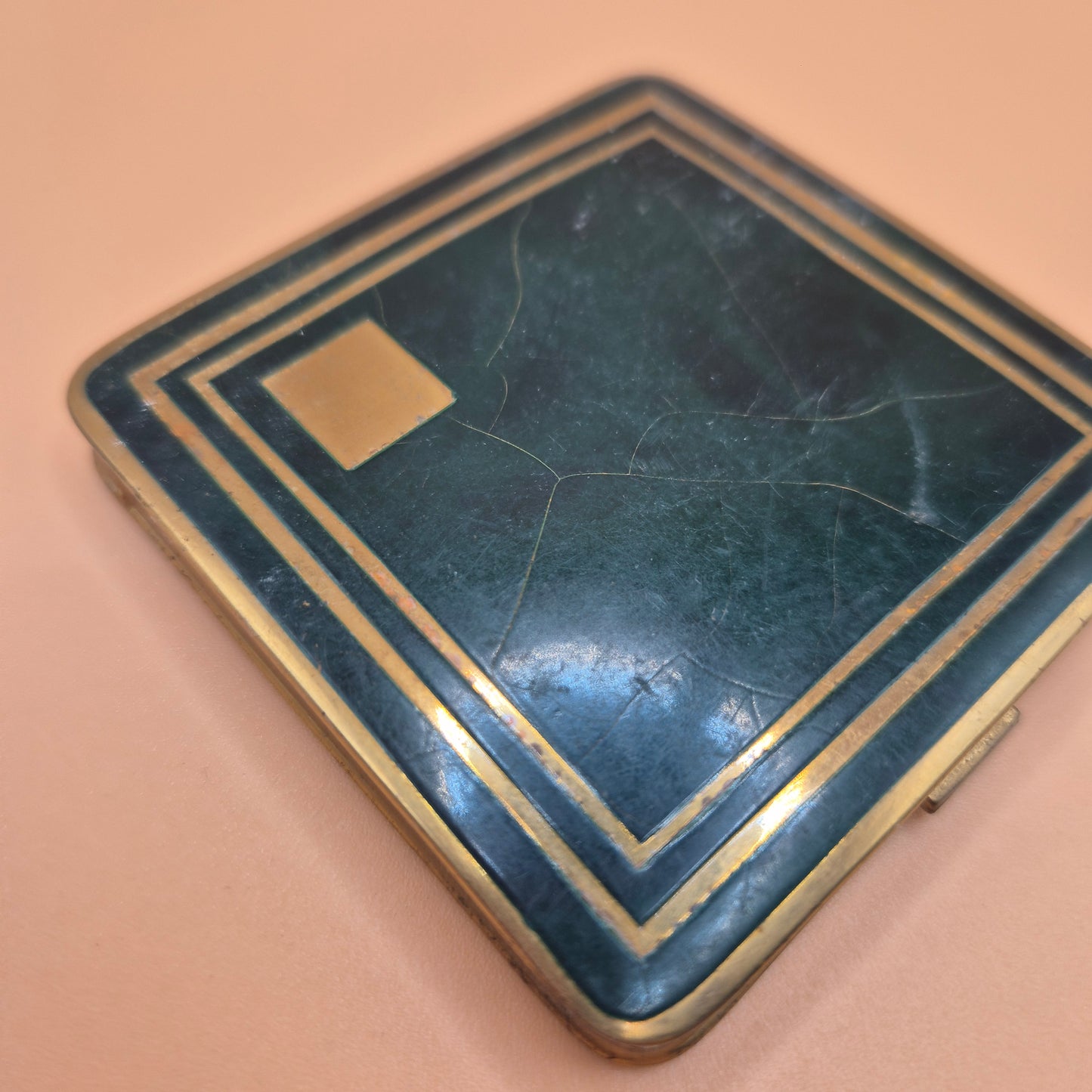 Vintage Puderdose Art Deco Dose colebri grün gold