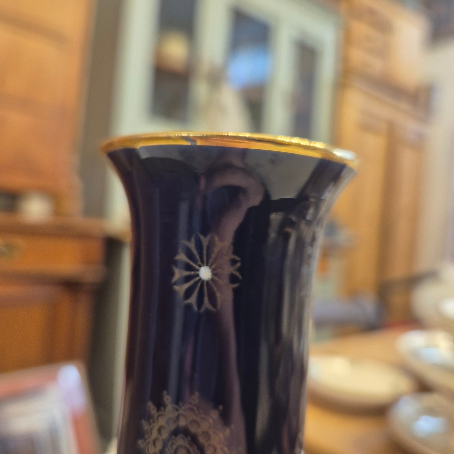 Antike Volkstedt Porzellan Vase Echt Kobalt Blau gold handbemalt