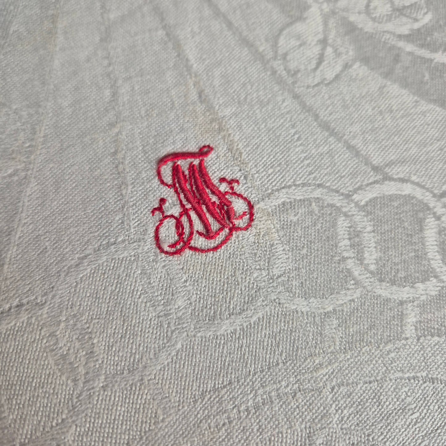 Antikes Jugendstil Küchen-&Geschirrtuch Damast Baumwolle Monogramm M.J. Rosen