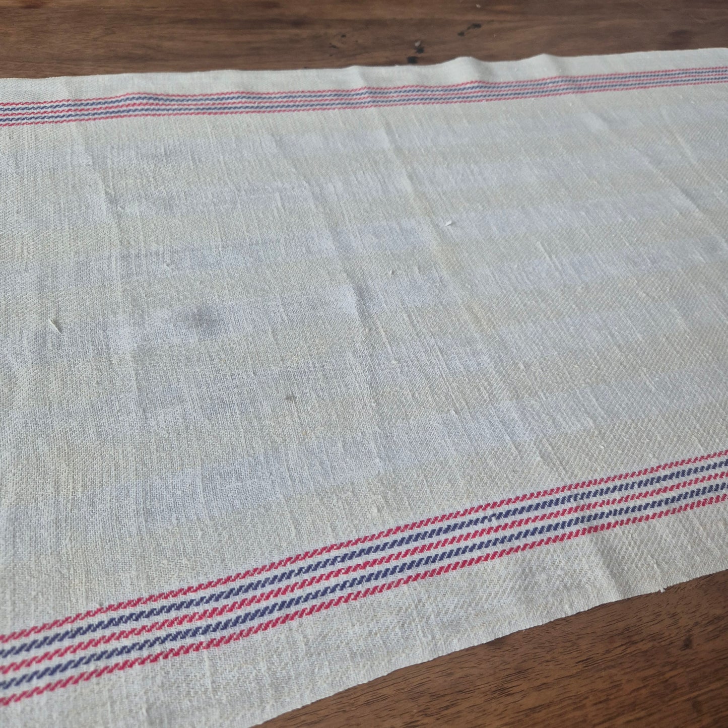 Antikes Leinen Geschirr-& Küchentuch Monogramm E.S. 90x45cm blau rot weiß