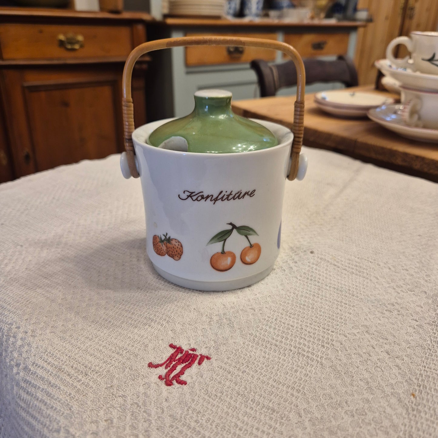 Vintage Marmeladenglas Porzellan mit Henkel Retro