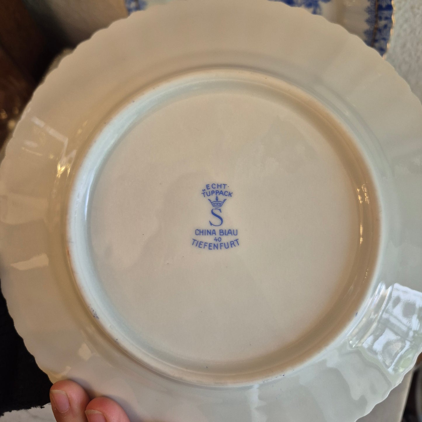 5x Antike Kuchenteller Echt Tuppack China Blau Tiefenfurt Blau Weiß & Rosslau