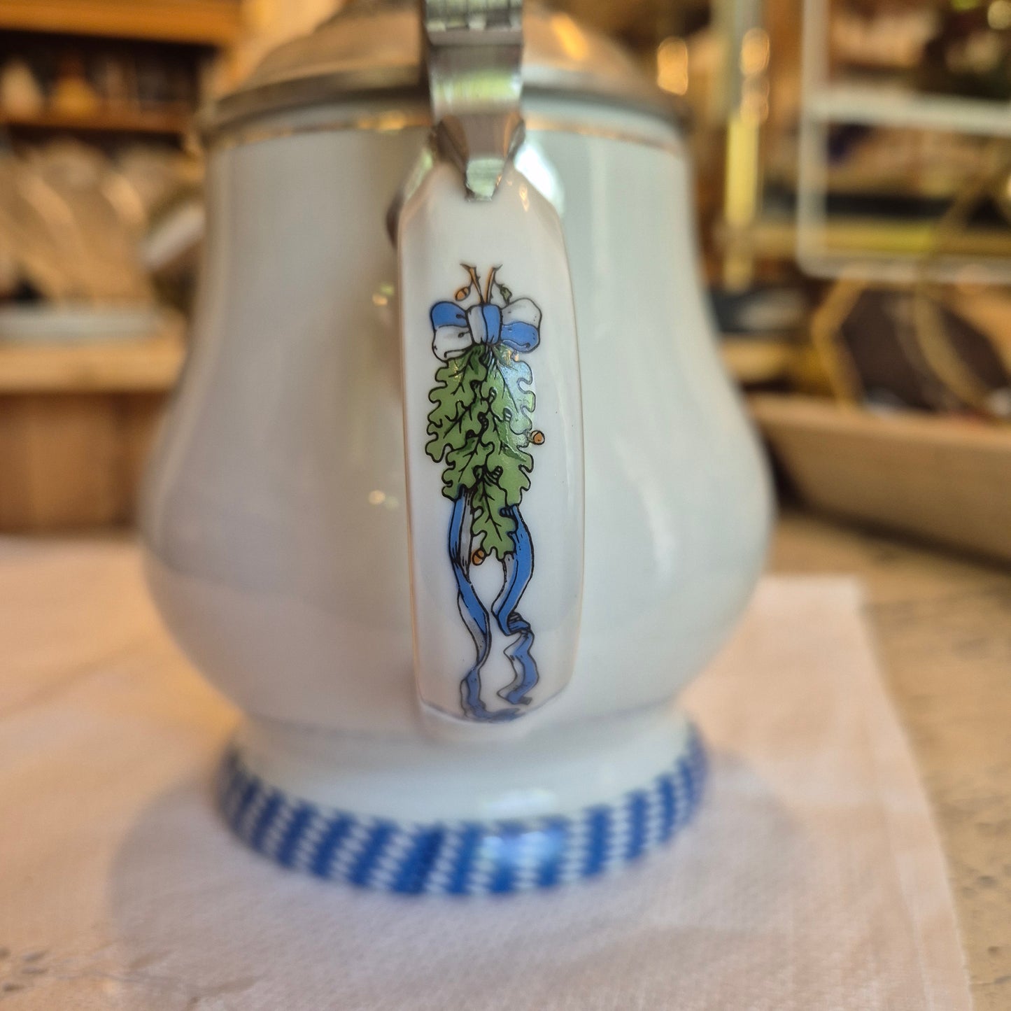 Vintage Porzellan Zinn Bierkrug mit Deckel Geschenk Kühr Sandizell Krug