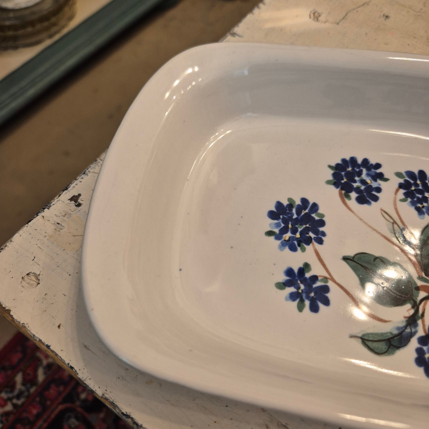 Vintage Handgemalte Porzellan Keramik Form Floral weiß Blume blau