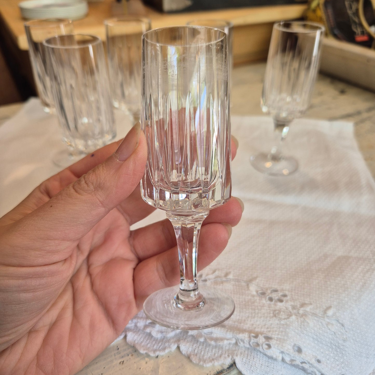 6x kleine Vintage Kristall Sektgläser Wein Gläser Mid-Century Cocktail Bar Likör schnaps