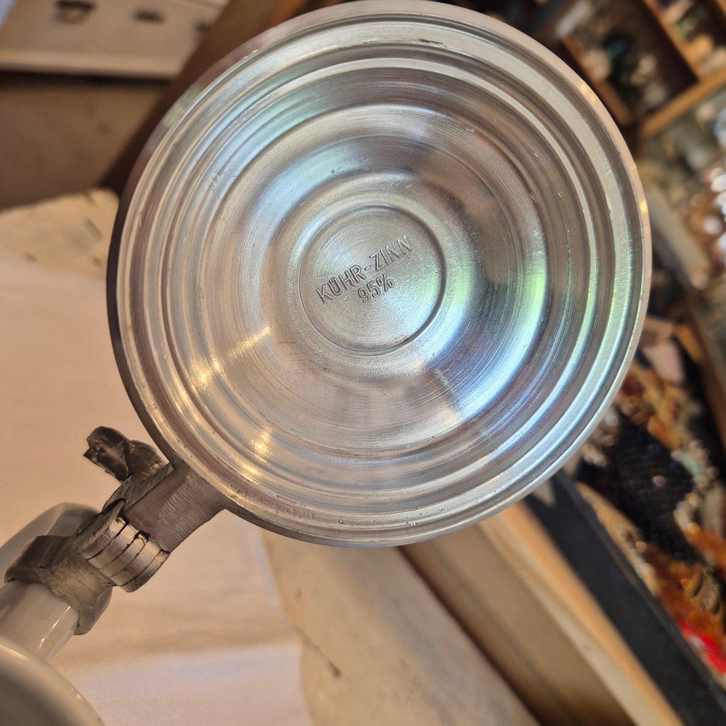 Vintage Porzellan Zinn Bierkrug mit Deckel Geschenk Kühr Sandizell Krug