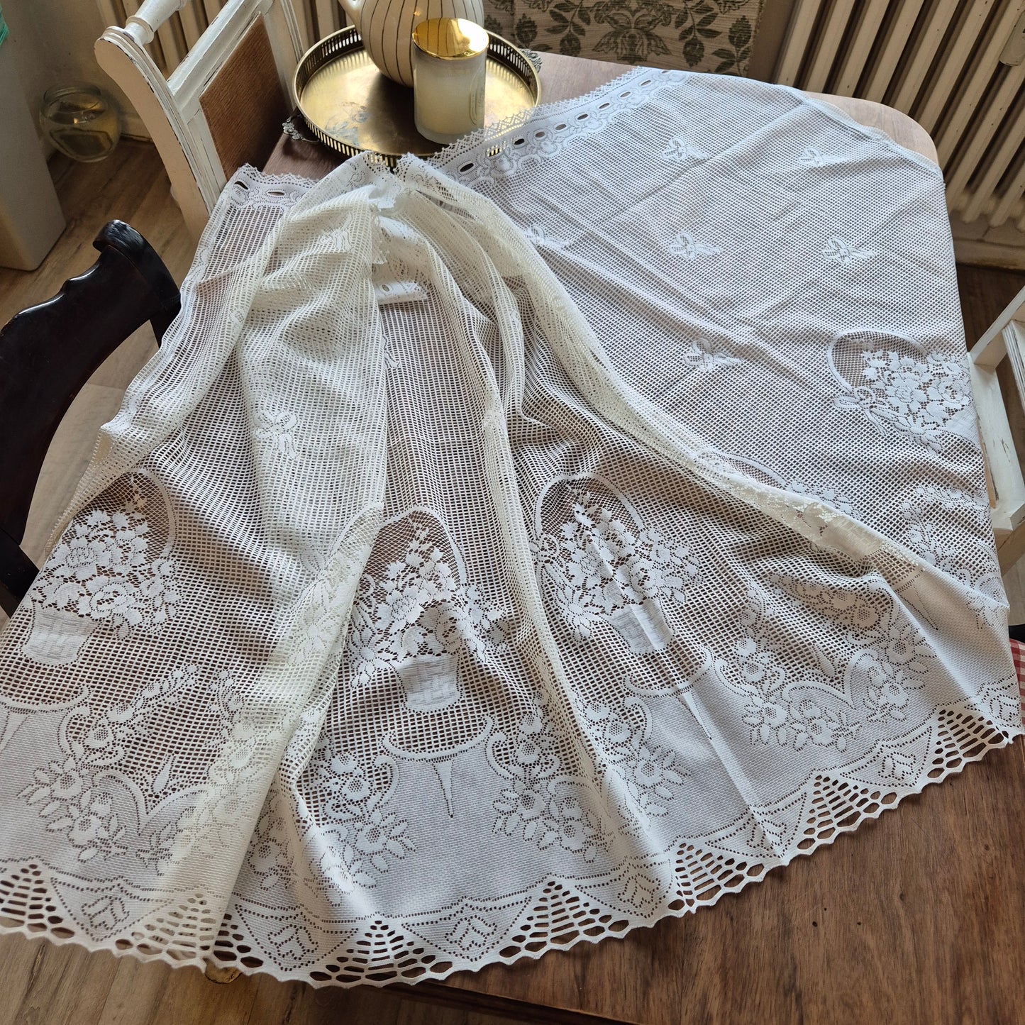 1x Vintage Scheibengardine Gardine 88x 180cm für Stange ein Fenster Polyester