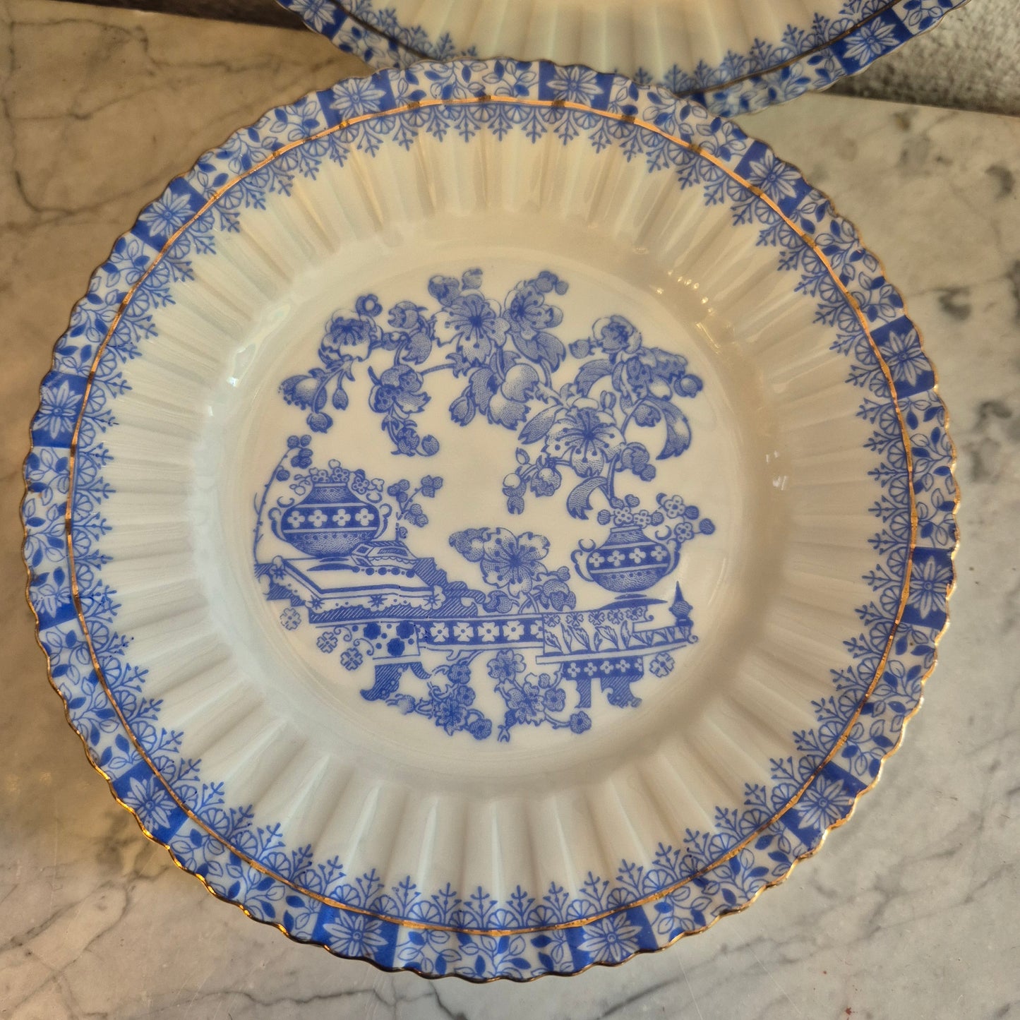 5x Antike Kuchenteller Echt Tuppack China Blau Tiefenfurt Blau Weiß & Rosslau