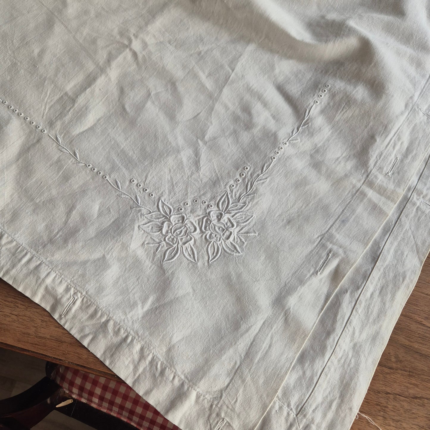 Antikes Bettlaken/Bettüberwurf Baumwolle mit Monogramm M.S. 150x235cm weiß
