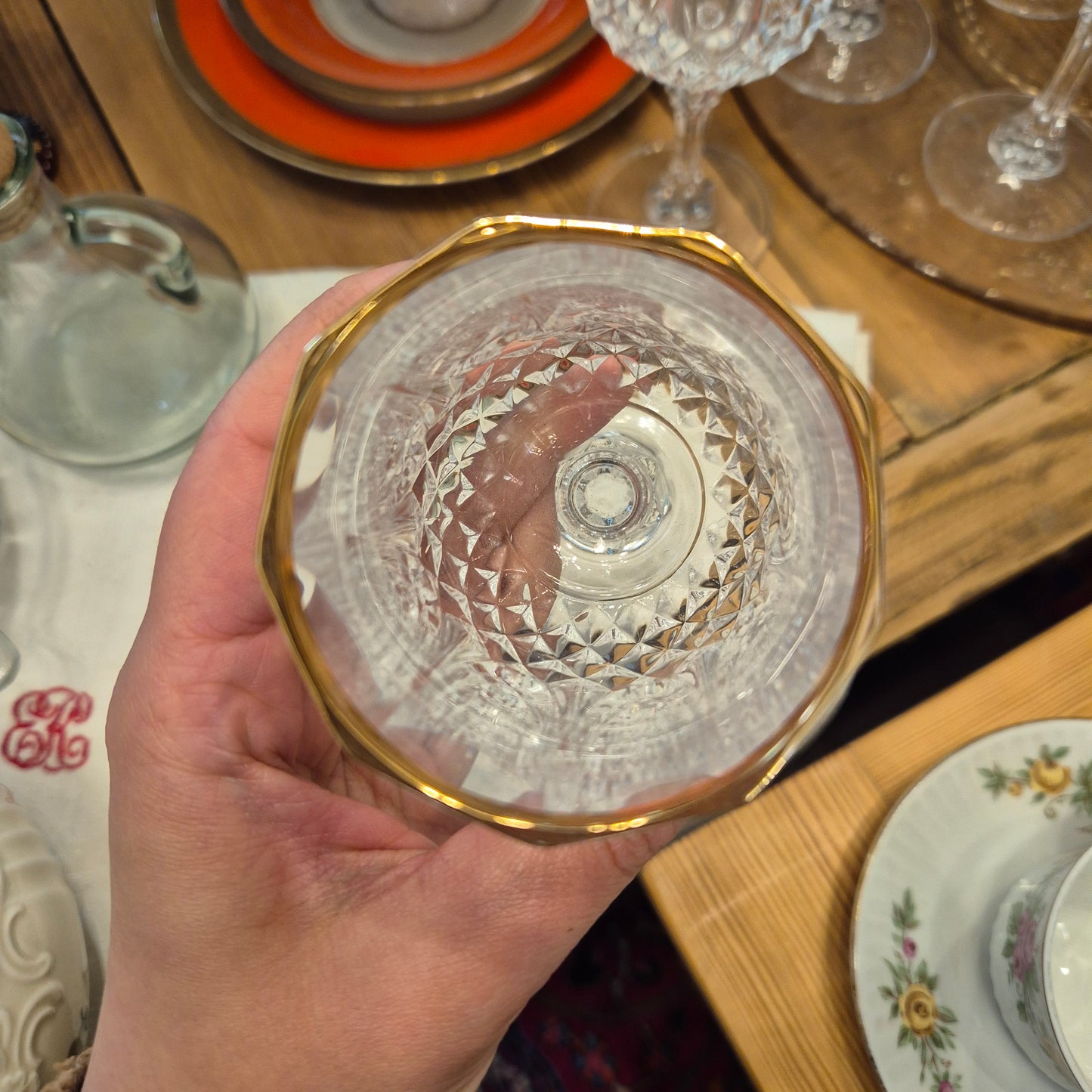 Weinglas Longchamp Art Cristal d'Arques mit Goldrand