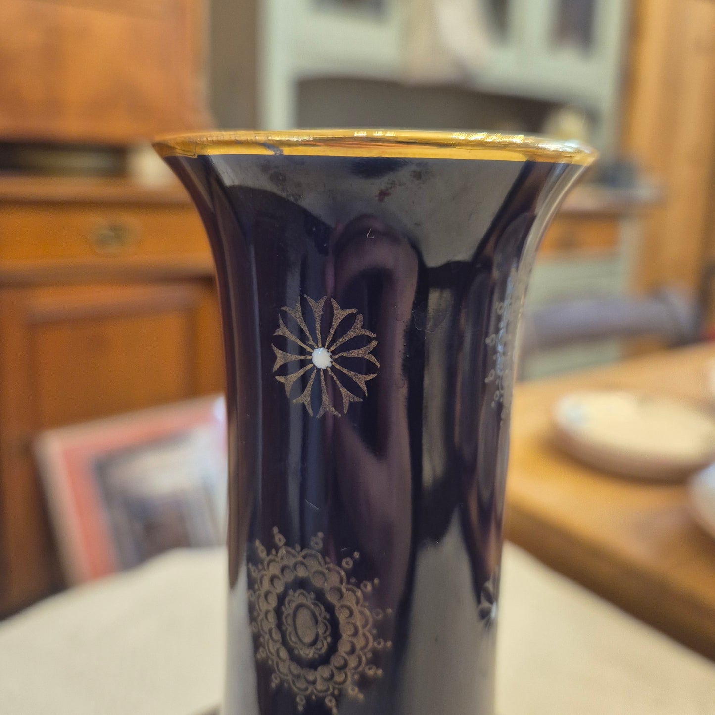 Antike Volkstedt Porzellan Vase Echt Kobalt Blau gold handbemalt