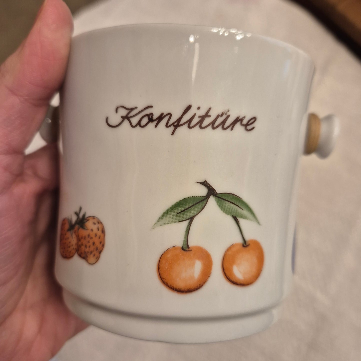 Vintage Marmeladenglas Porzellan mit Henkel Retro