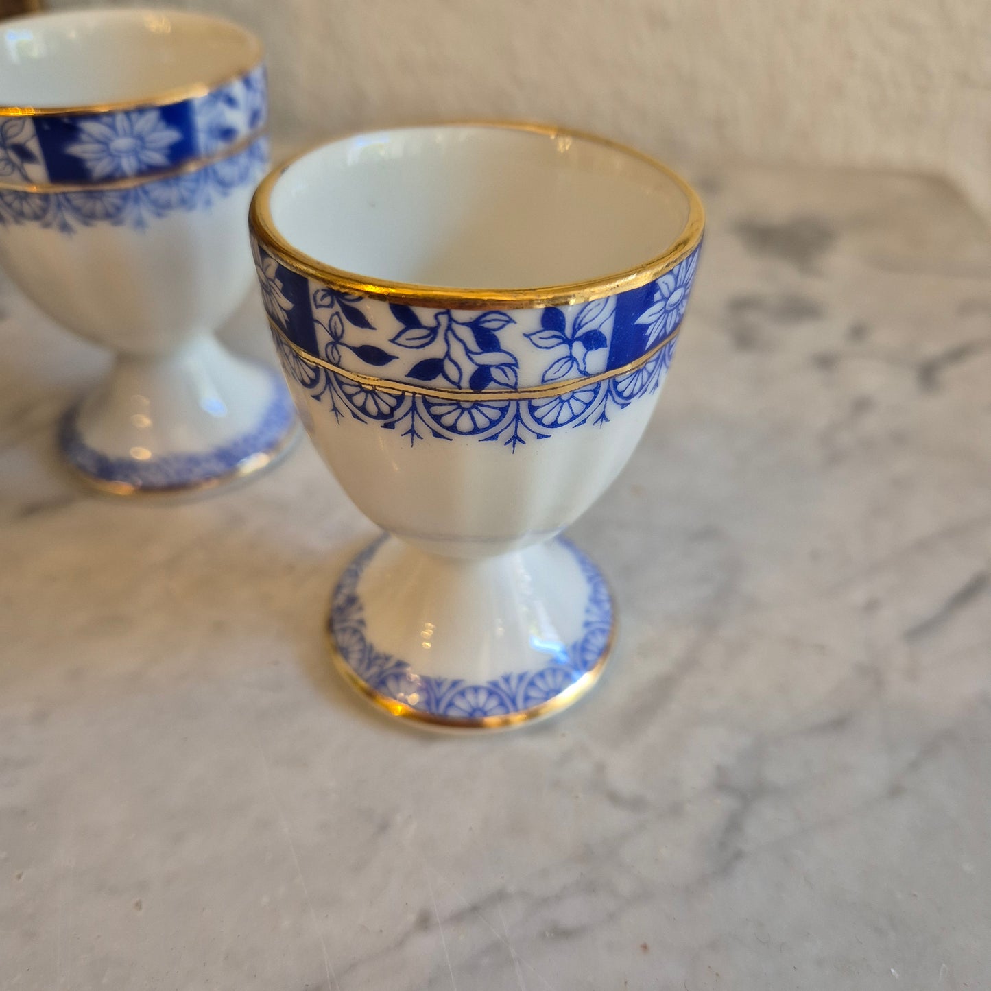 4x Antike Porzellan Eierbecher WIE echt Tuppack China Blau Tiefenfurt Blau Weiß