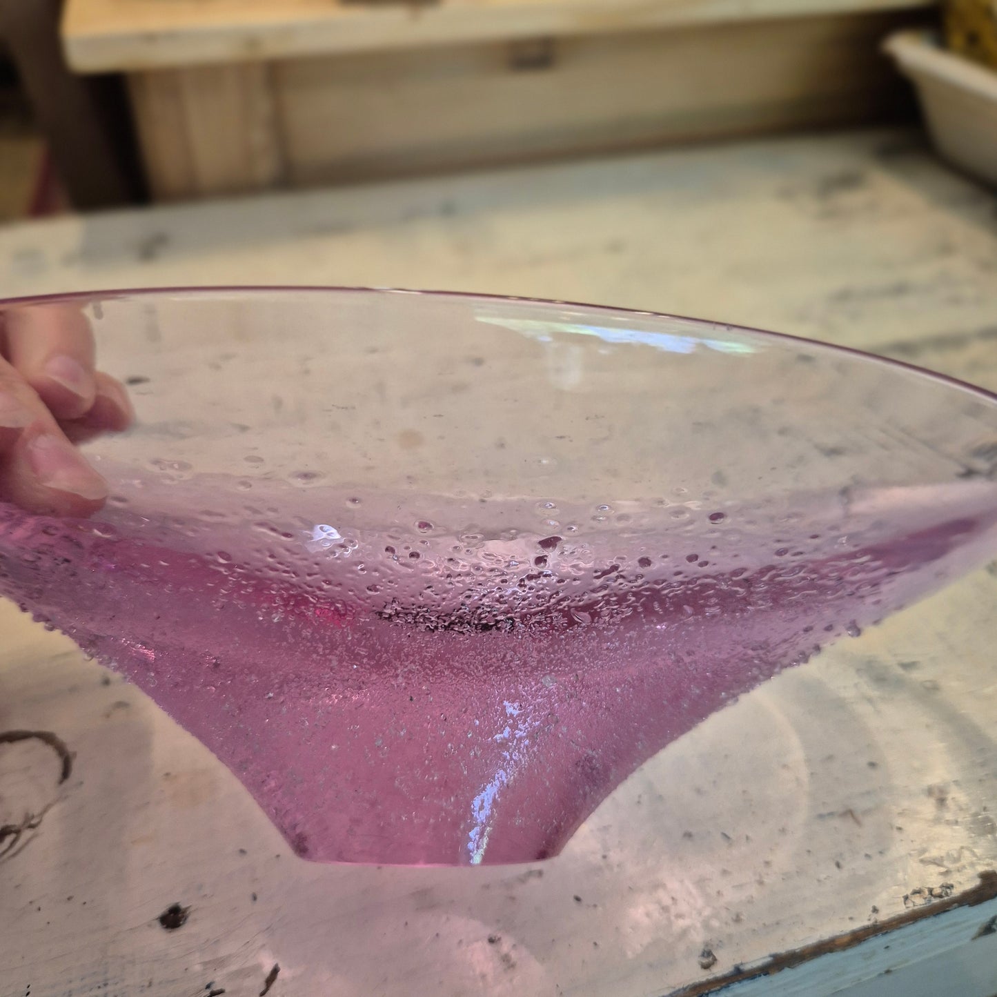 Mid-Century Space Age Glas Schale Kunstglas Vintage Rosa