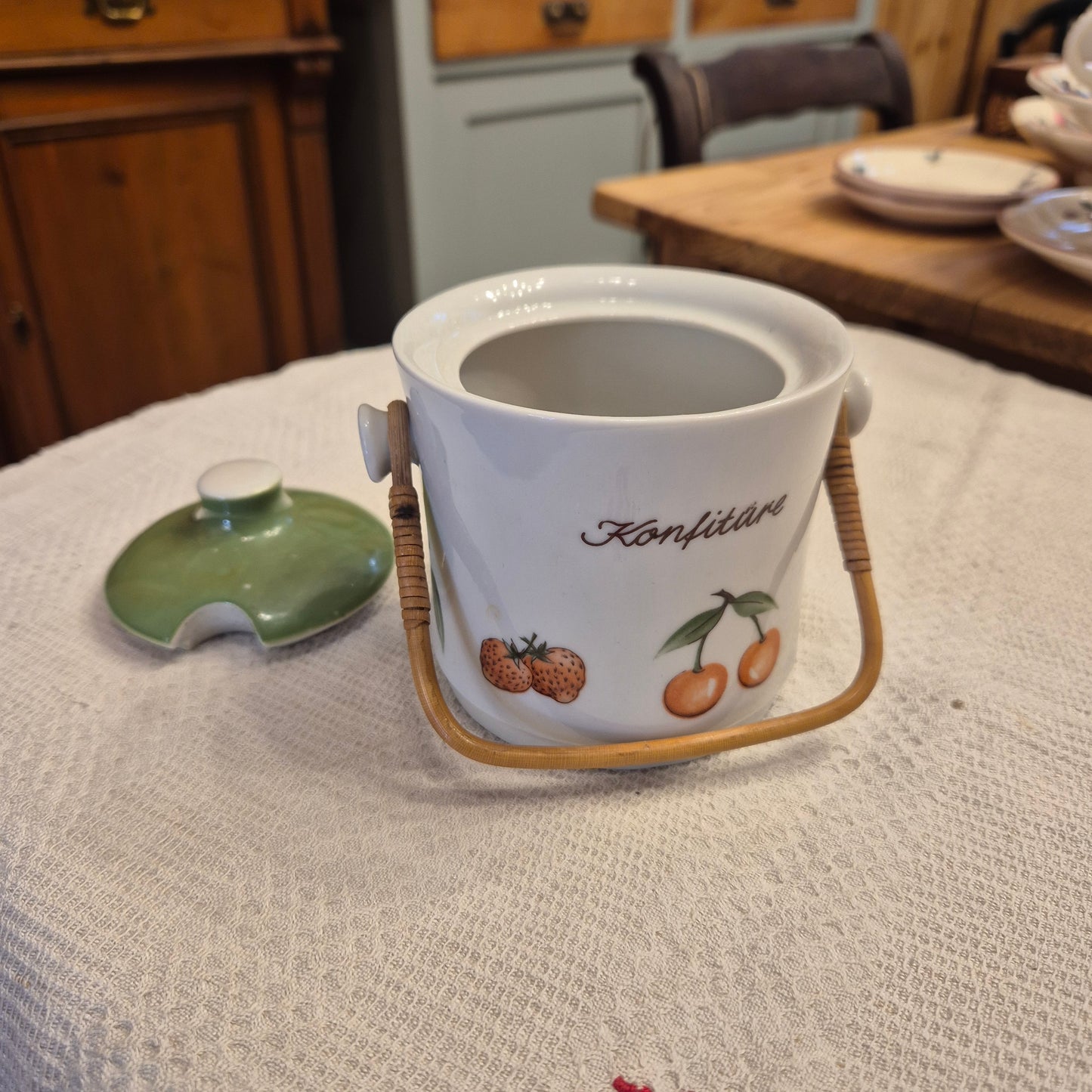 Vintage Marmeladenglas Porzellan mit Henkel Retro