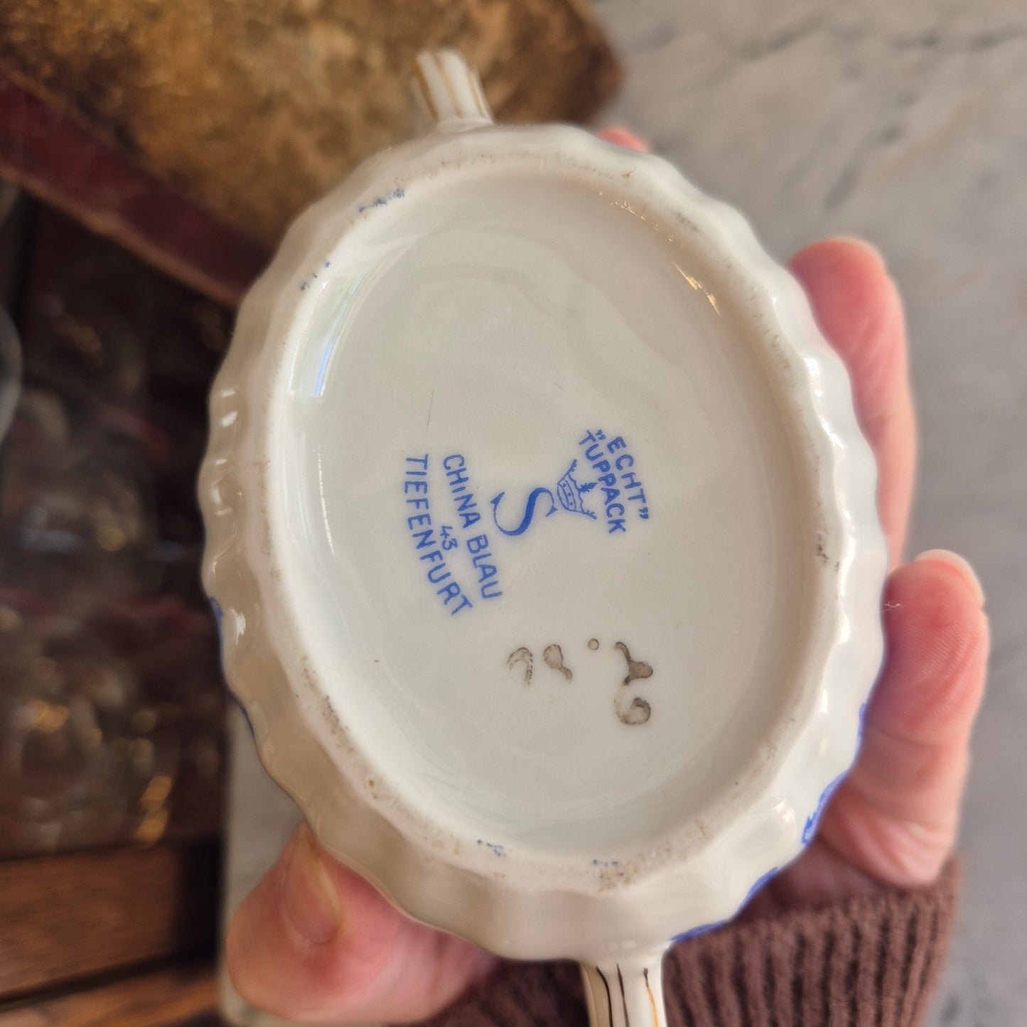 Antike Zuckerdose Echt Tuppack China Blau Tiefenfurt Blau Weiß