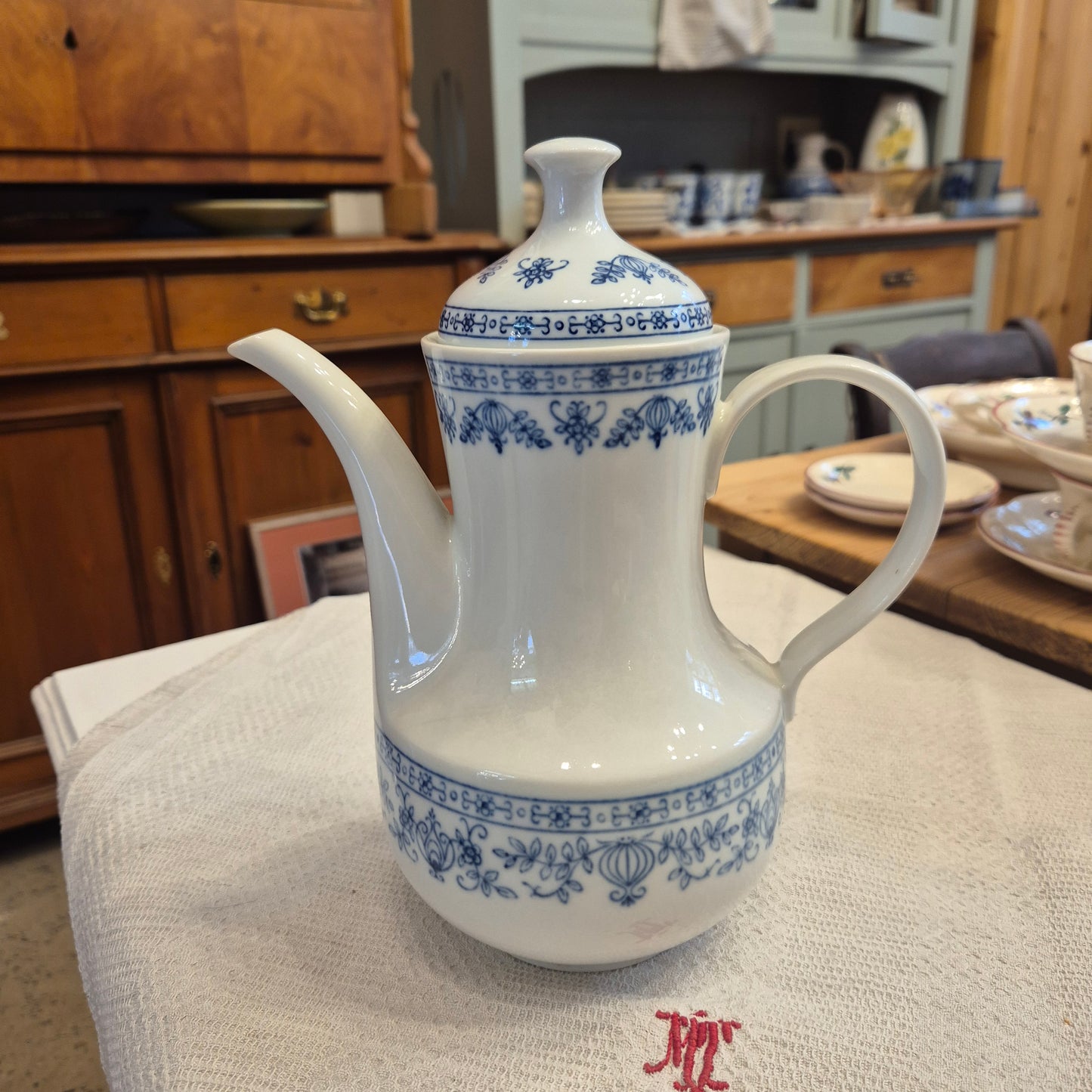 Vintage Kahla Zwiebelmuster Tee Kaffeekanne Kanne Vintage blau weiß