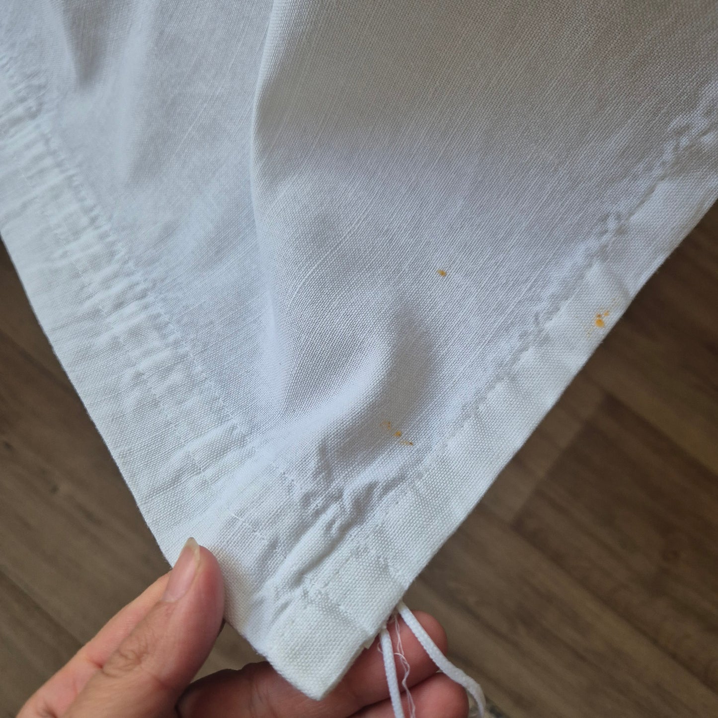 Vintage Baumwolle Gardine mit blauem Stempel Muster rechte Seite 118x166cm Handgemacht
