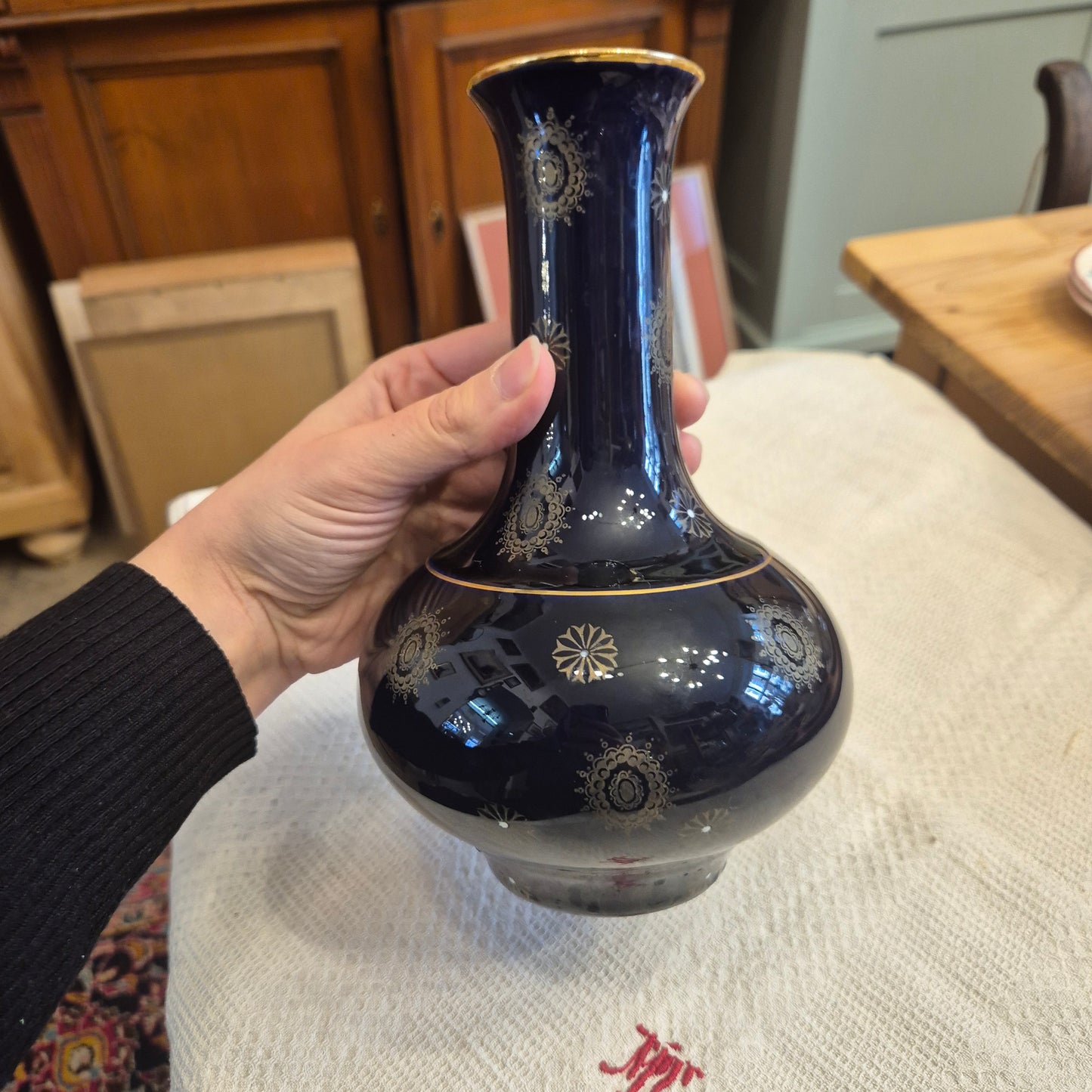 Antike Volkstedt Porzellan Vase Echt Kobalt Blau gold handbemalt