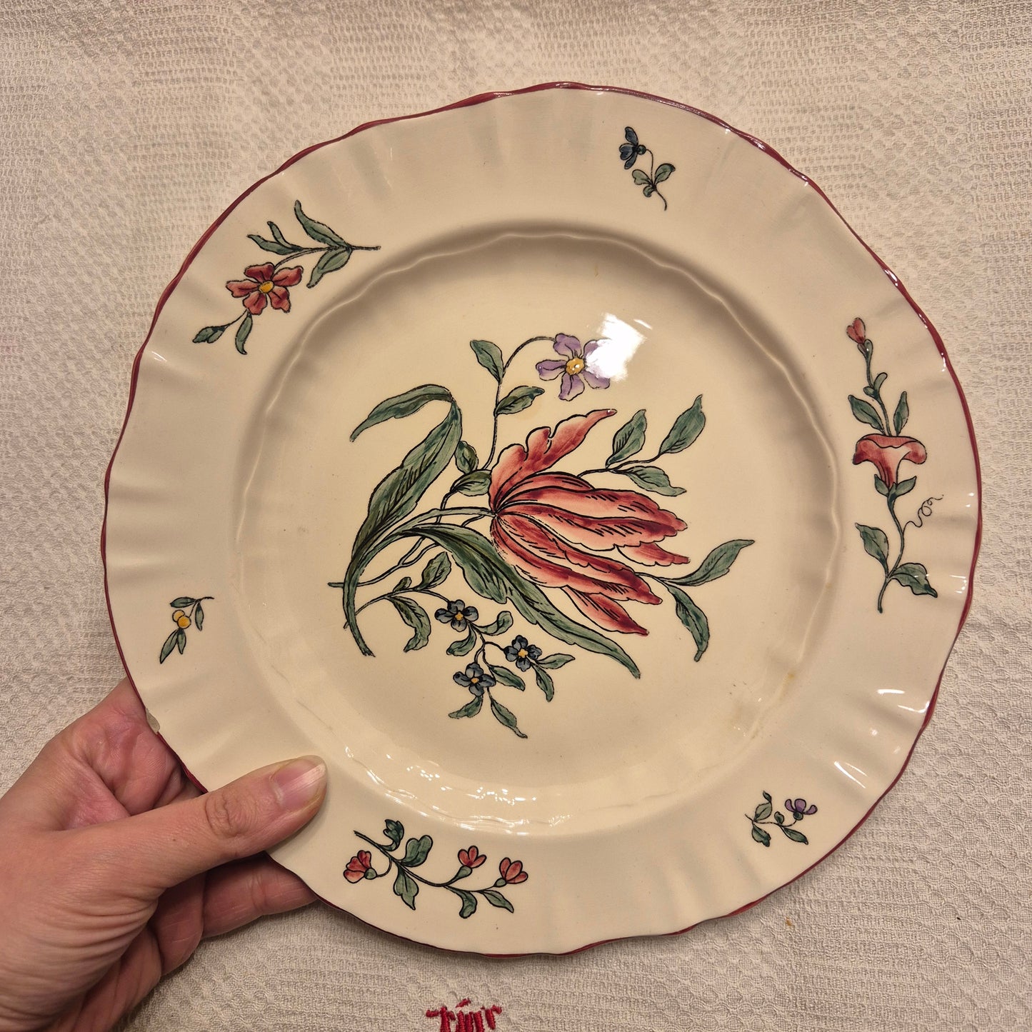 Vintage Zell am Harmersbach Alt Straßburg Flache Essteller 538 (Abplatzer) Keramik Blumen
