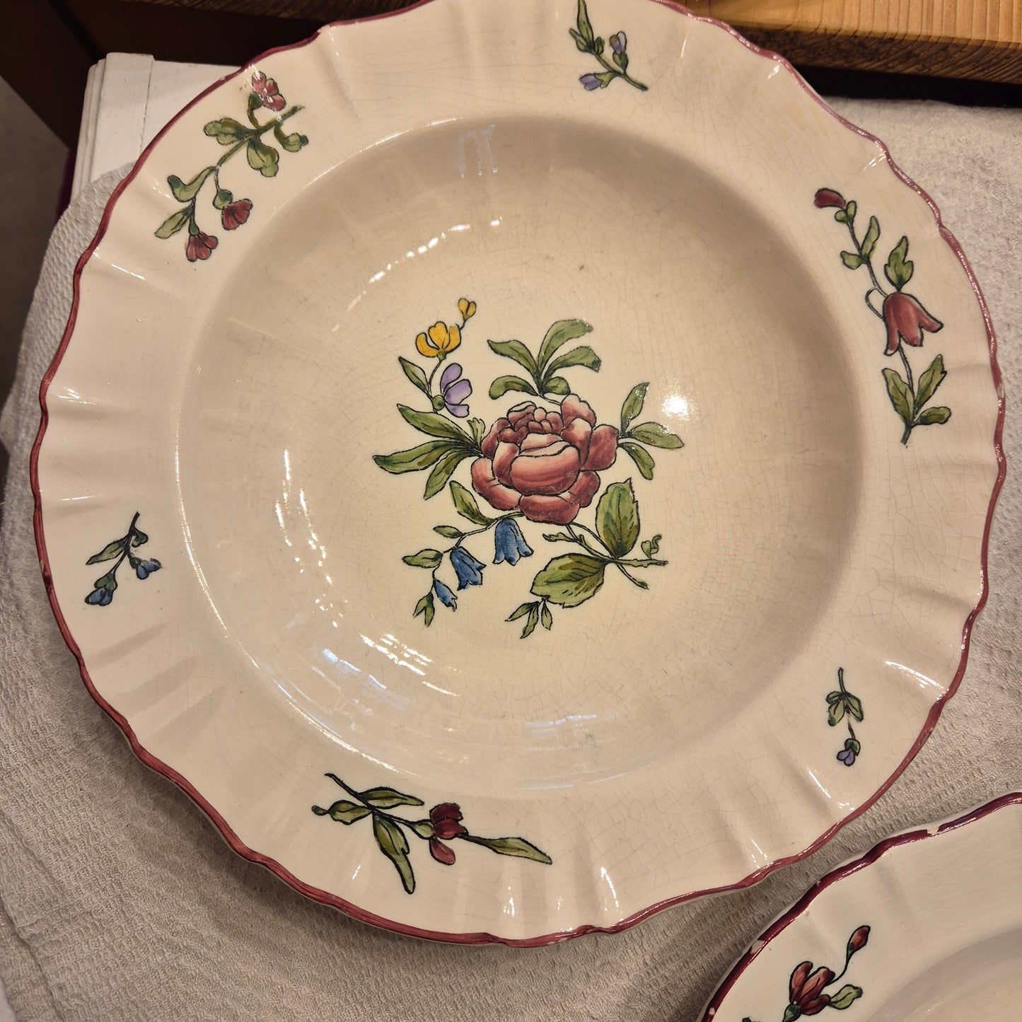 Vintage Zell am Harmersbach Alt Straßburg Flache Suppenteller 538 (Abplatzer) Keramik Blumen