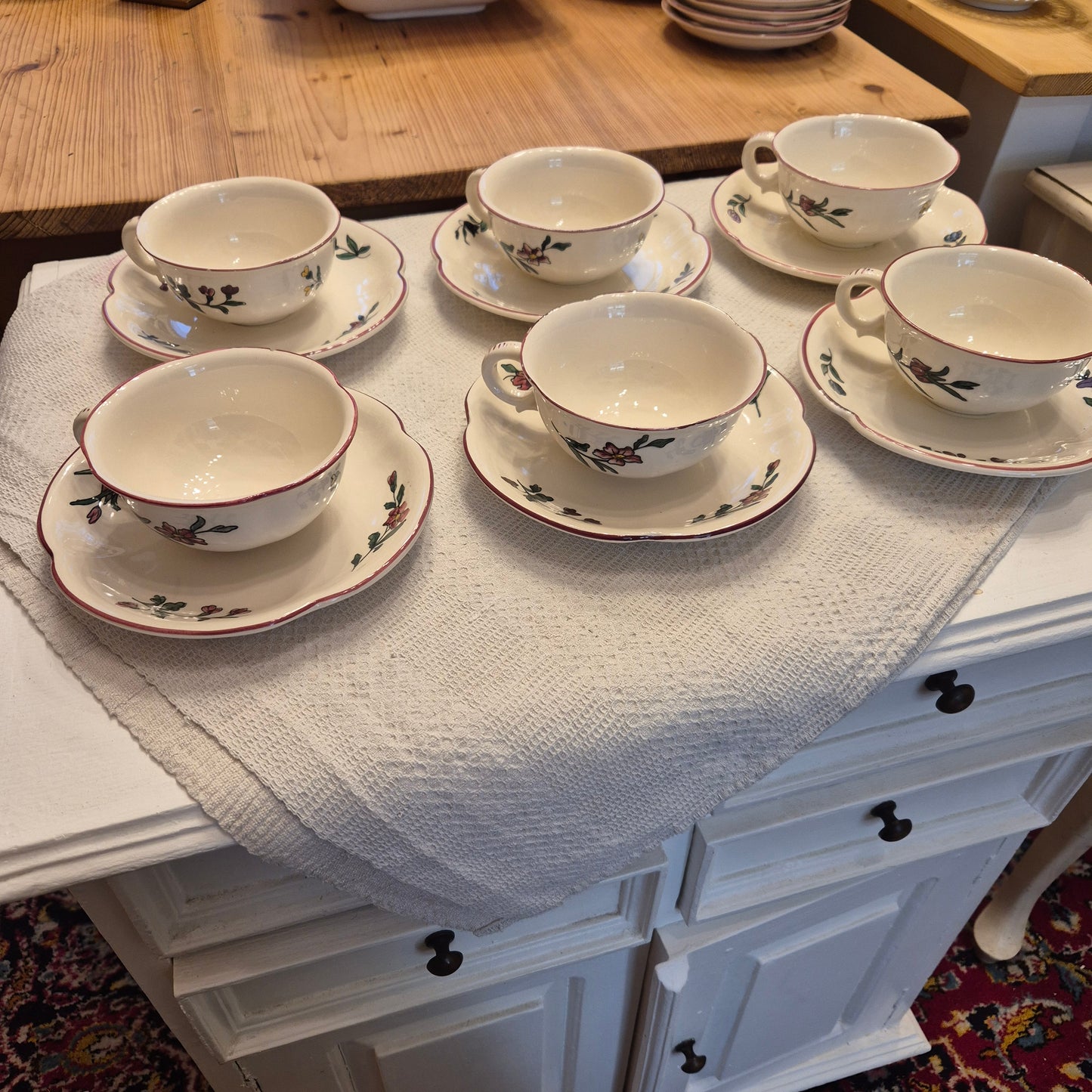 6x Vintage Zell am Harmersbach Alt Straßburg Tee / Kaffee Tassen Keramik Blumen (Abplatzer!)