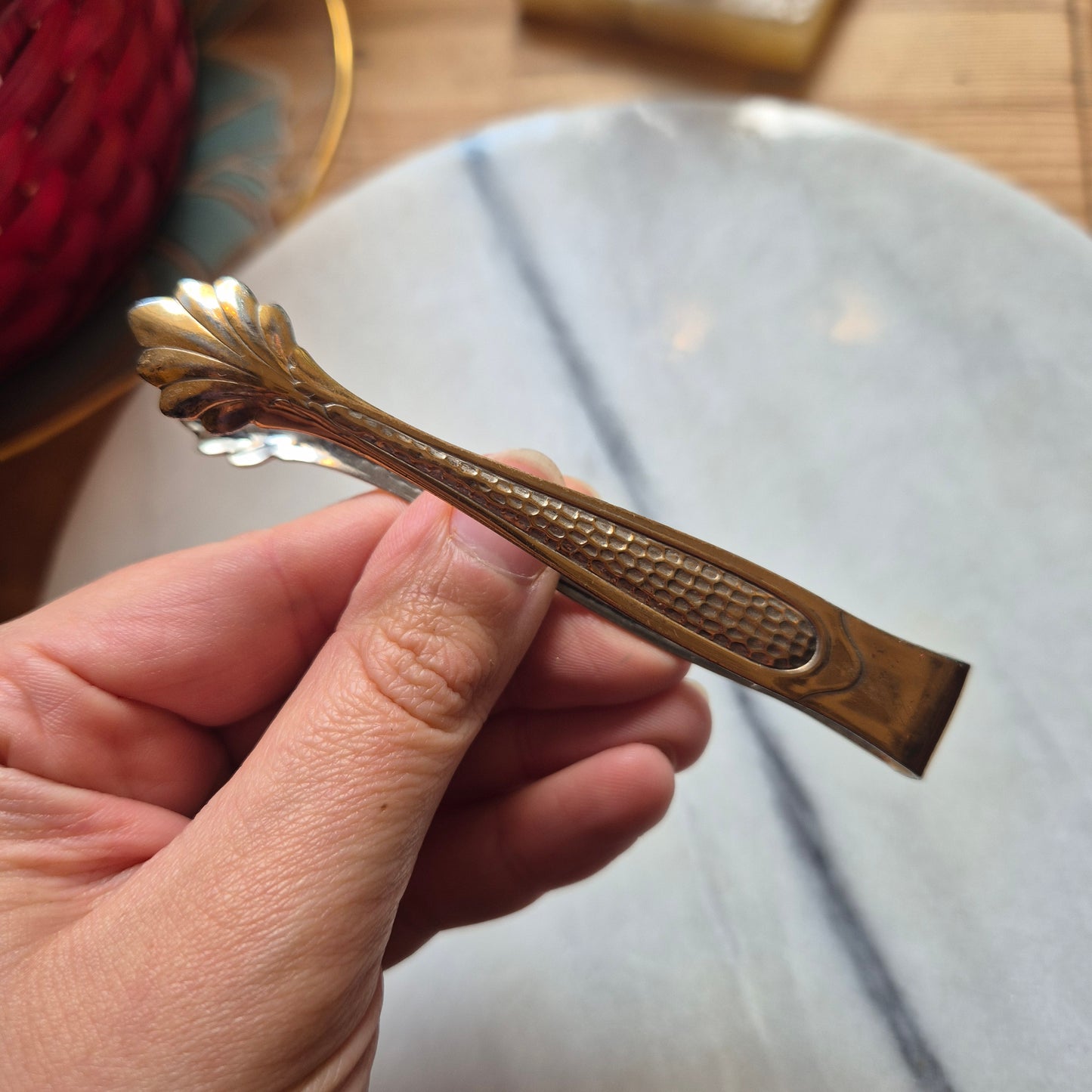 Antike Zuckerzange gold silber