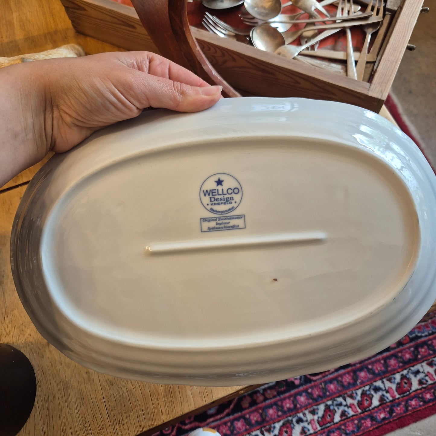 Wellco Design Porzellan Zwiebelmuster Servierplatte Teller blau weiß