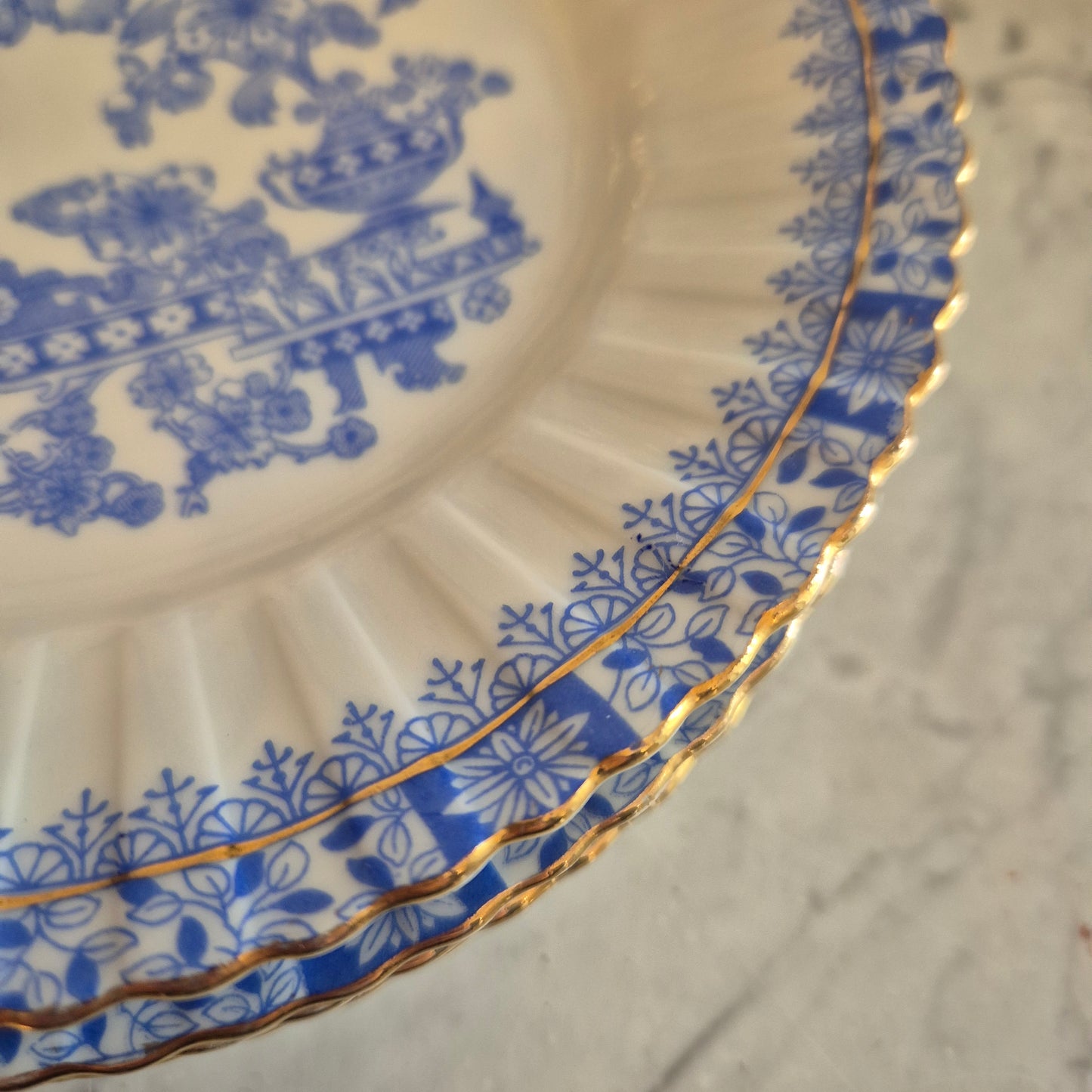 5x Antike Kuchenteller Echt Tuppack China Blau Tiefenfurt Blau Weiß & Rosslau