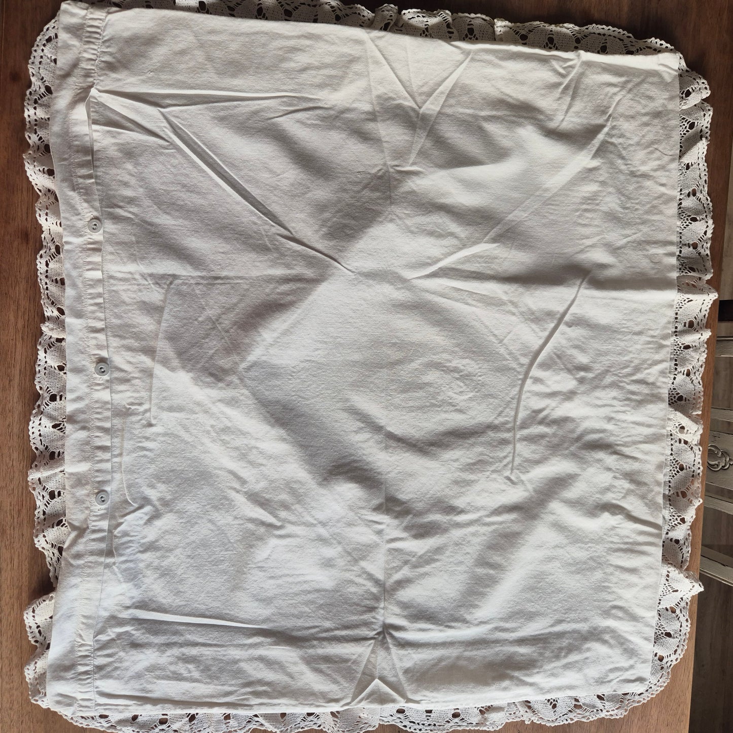 Antiker großer Jugendstil Kopfkissenbezug mit Häkelspitze 70x80cm Baumwolle weiß