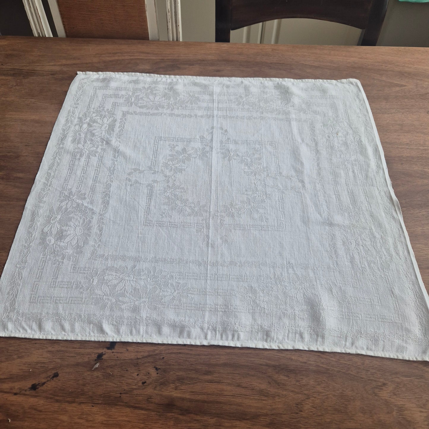 Antike Jugendstil Serviette/Mitteldecke weiß 55x60cm Damast Blumen