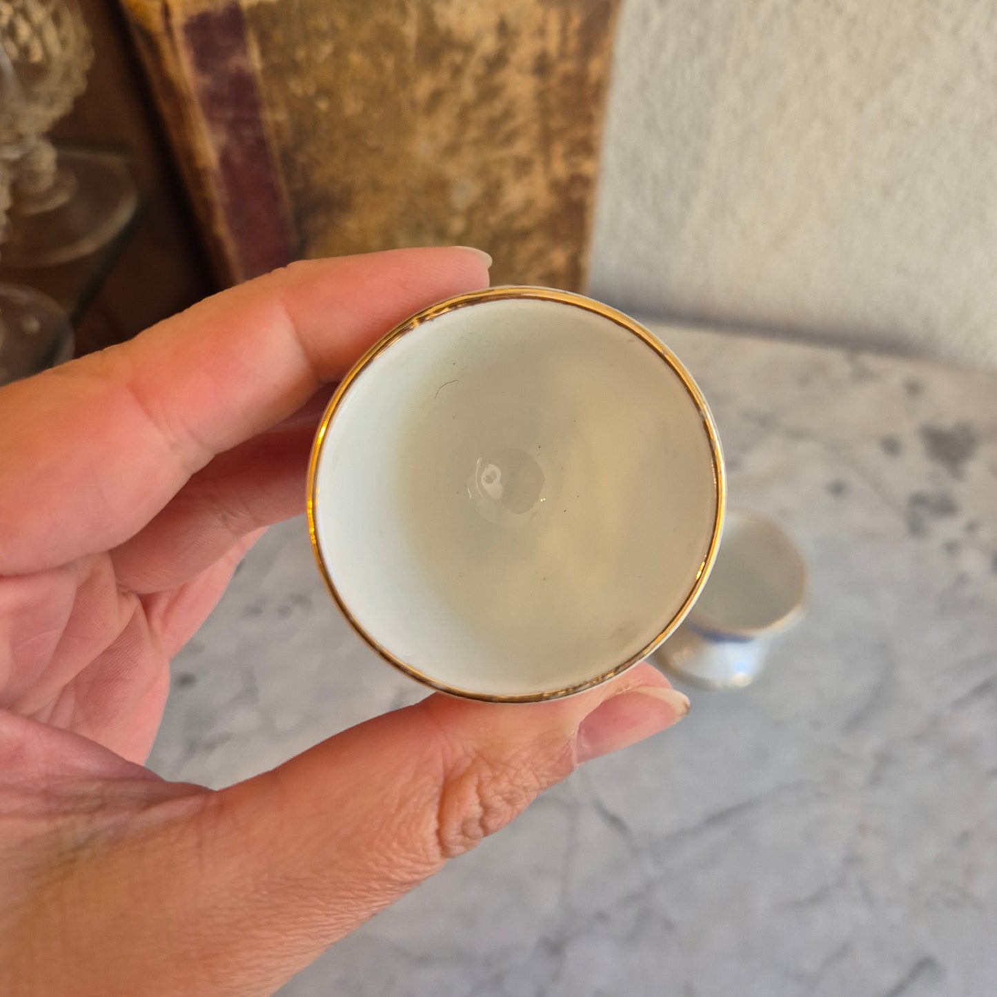 2x Antike Porzellan Eierbecher WIE echt Tuppack China Blau Tiefenfurt Blau Weiß