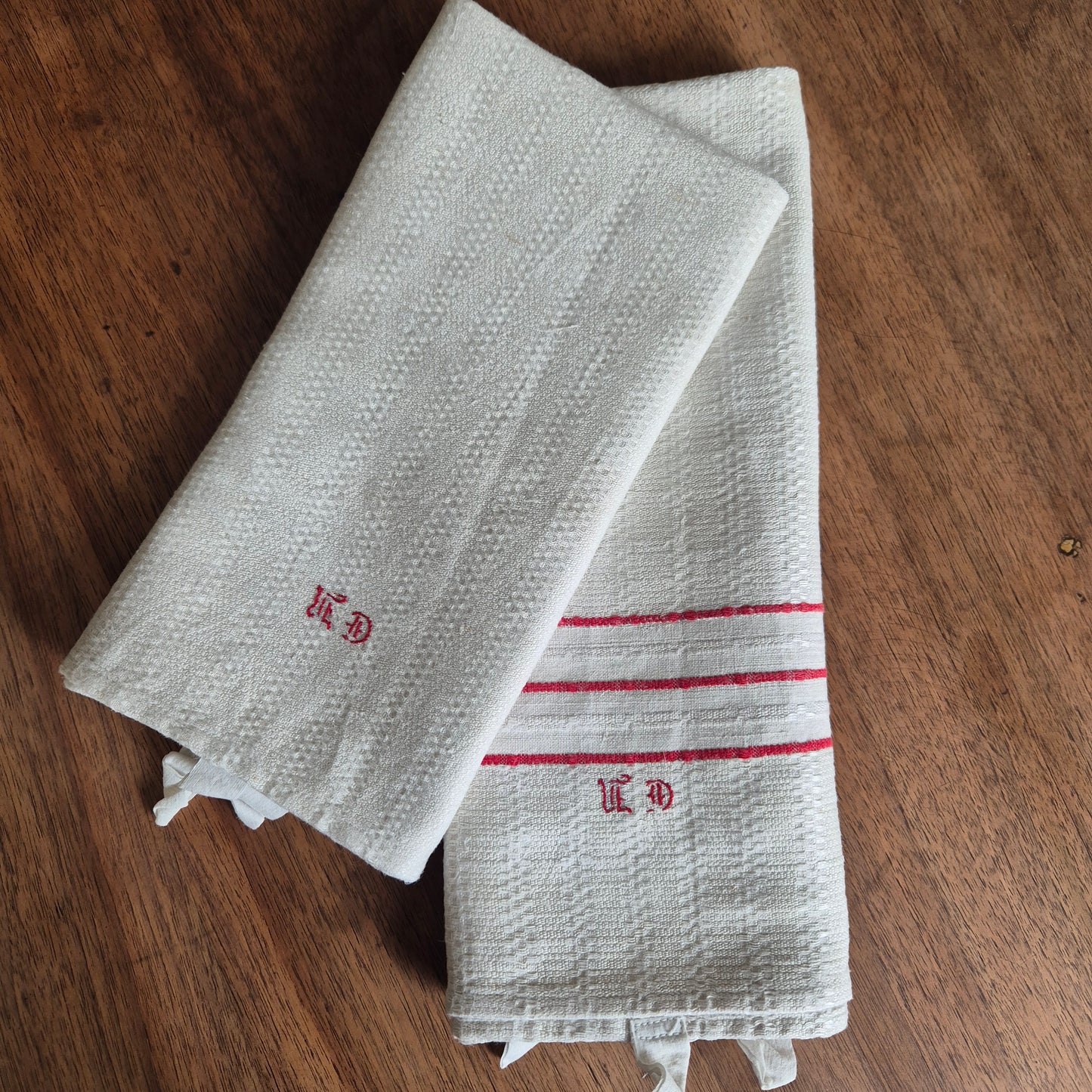 2x Antike Jugendstil Küchen-& Geschirrtücher Leinen cremeweiß Monogramm E.D. 🤍