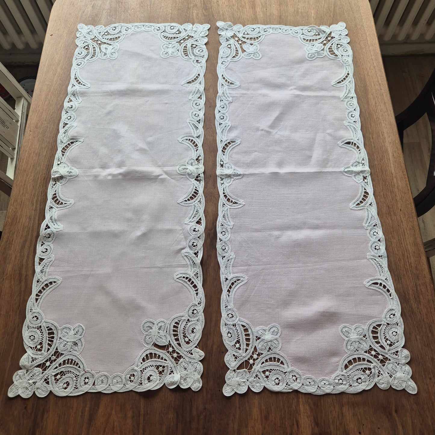 2x Antike rosa Tischläufer Tischdecken Läufer geklöppelt Jugendstil 85x30cm