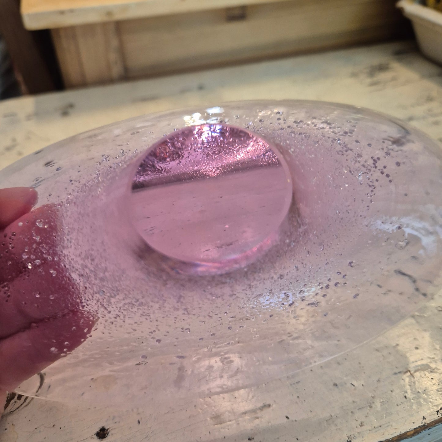 Mid-Century Space Age Glas Schale Kunstglas Vintage Rosa