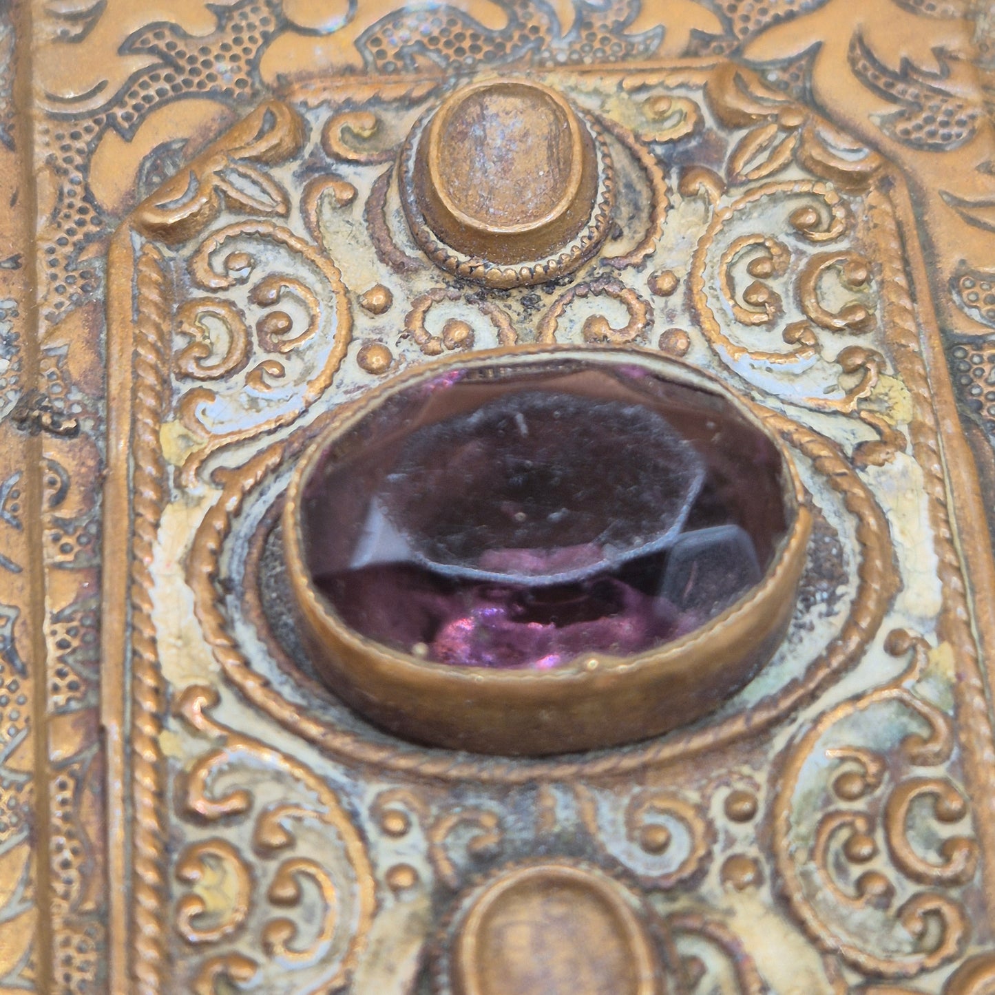 Sehr alte antike Bleckdose mit Amethyst? Pillendose Puderdose viktorianisch Zigarettendose Schnupftabak klein