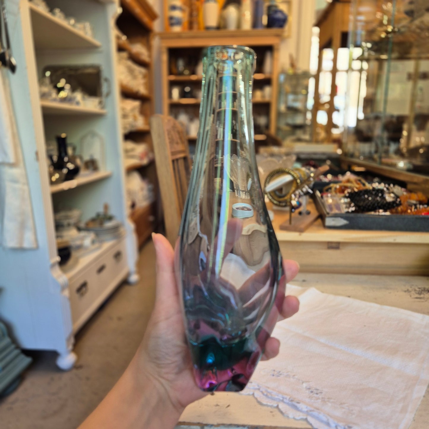 50er Jahre Glas Vase wie Murano blau rosa