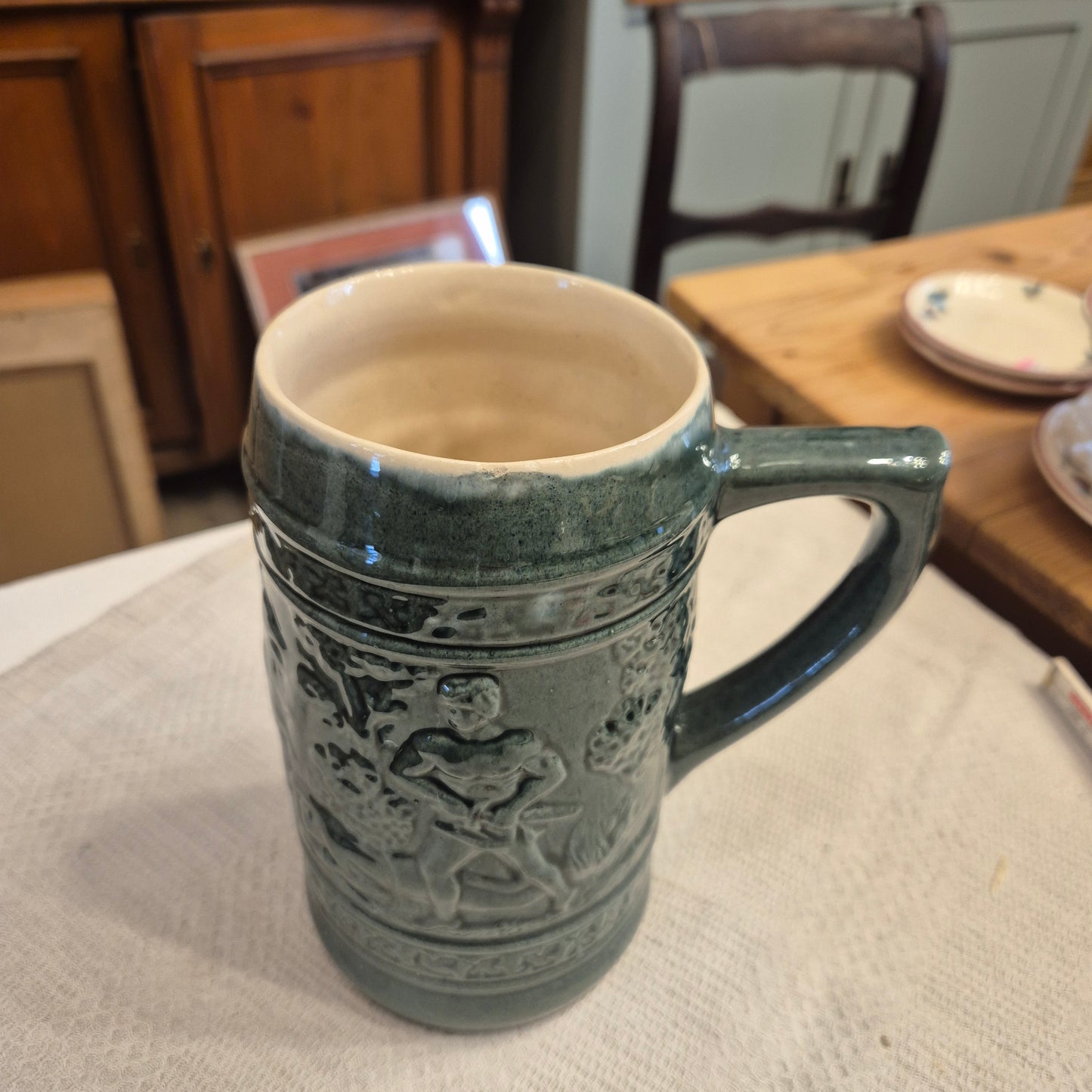 Vintage Keramik Bierkrug Grün Geschenk oder auch als Vase