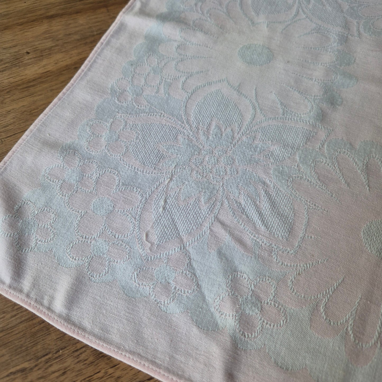 Vintage Rosa weiß Damast Baumwolle Serviette 45x47cm