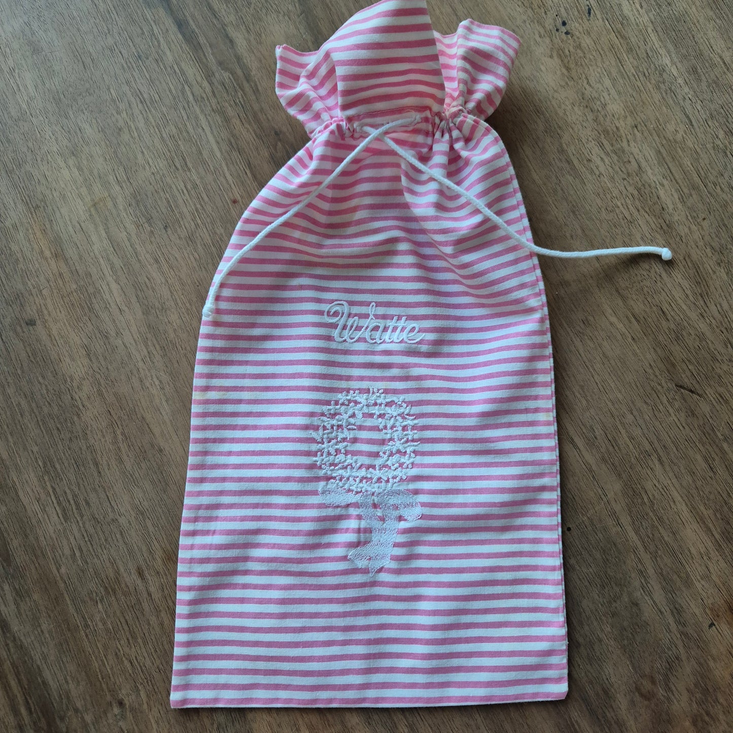 Vintage Stoffsack Rosa Weiß Watte 21x40cm