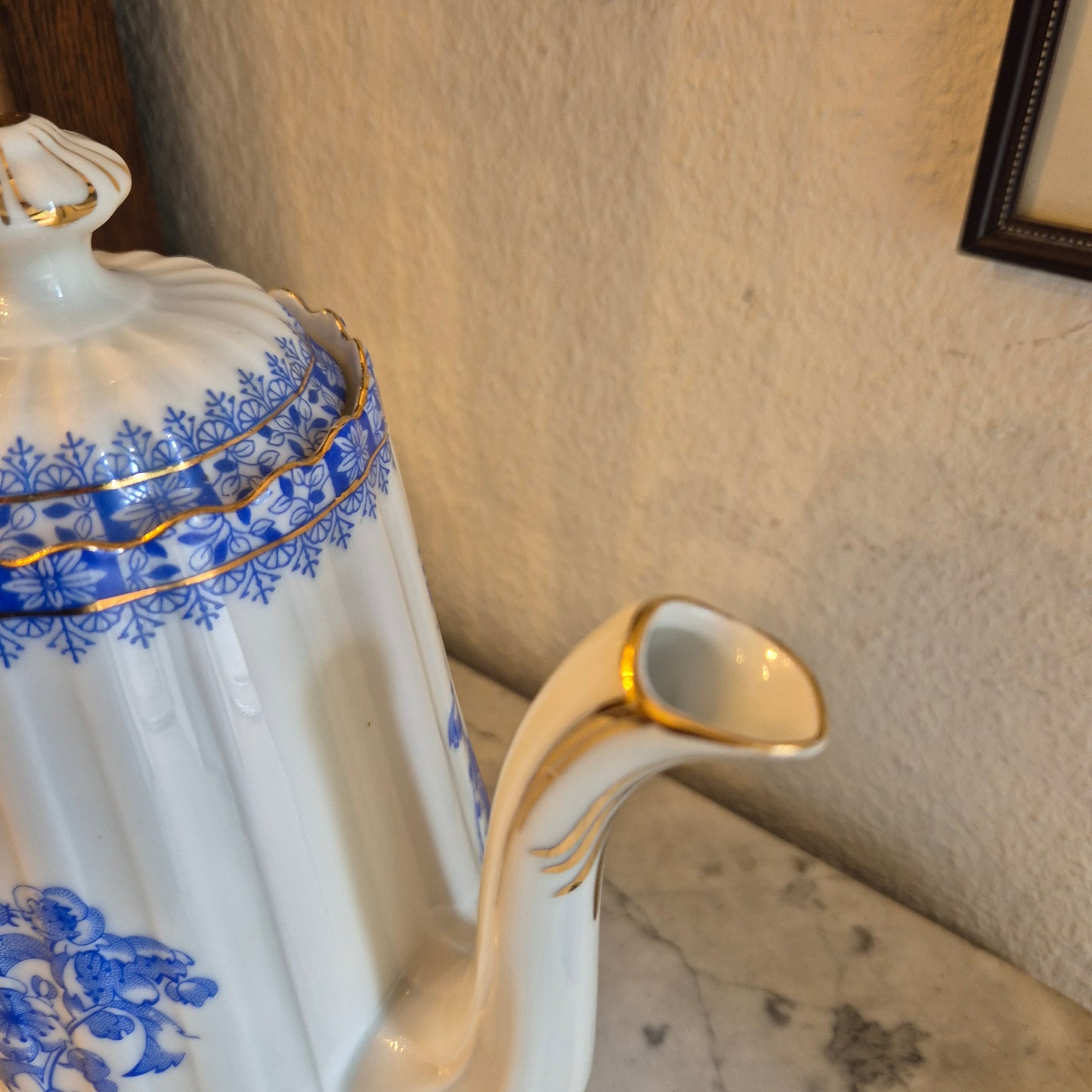 Antike Kaffeekanne Echt Tuppack China Blau Tiefenfurt Blau Weiß