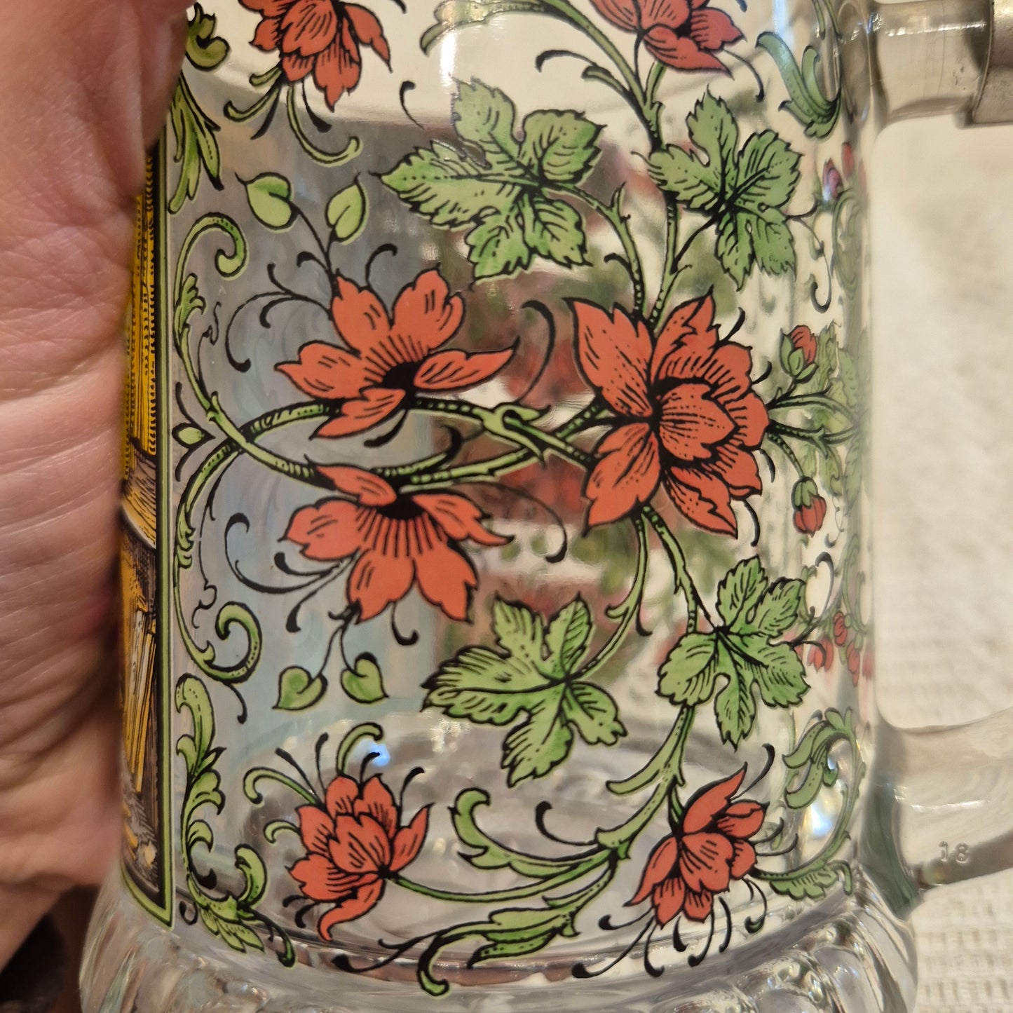 Vintage Glas Bierkrug mit Deckel Geschenk Der Schreiner Motiv