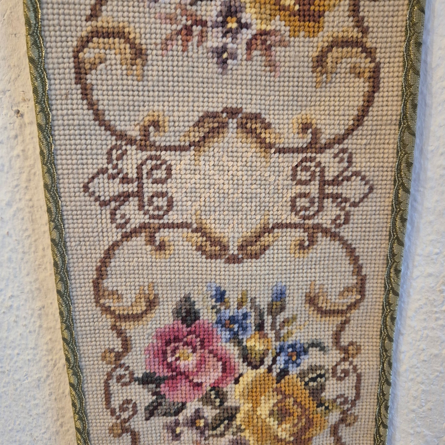 Wandbehang im Gobelin Stil echte Handarbeit & Glocke Türglöcke Tapisserie Bildwirkerei Vintage 60er Jahre