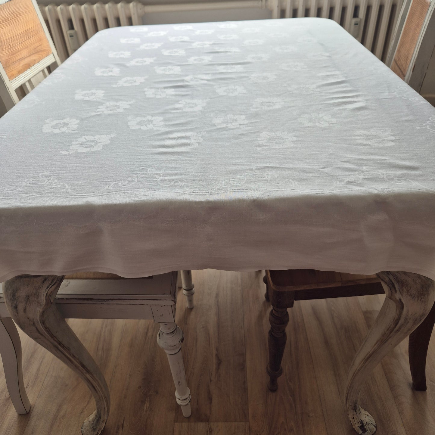 Vintage Tischdecke Damast weiß 110x160cm Art Jugendstil