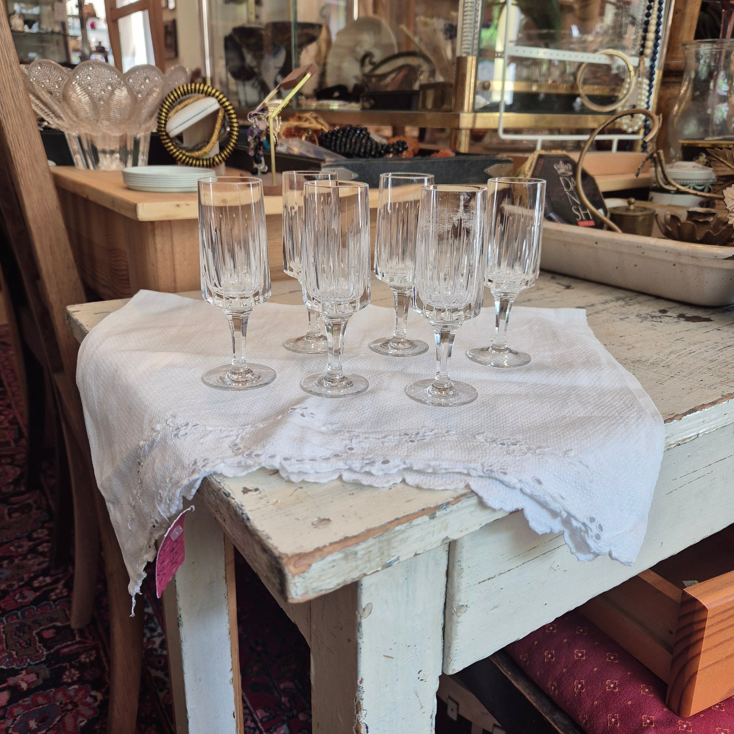 6x kleine Vintage Kristall Sektgläser Wein Gläser Mid-Century Cocktail Bar Likör schnaps