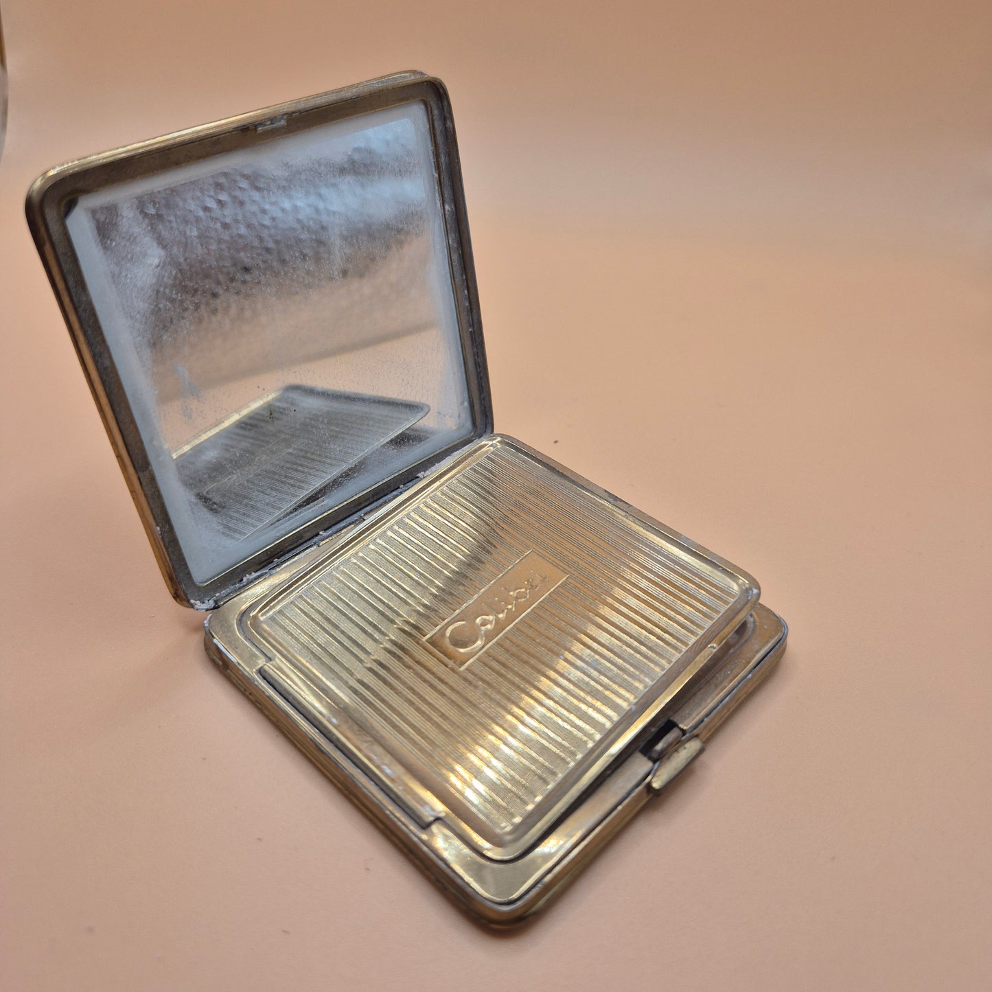 Vintage Puderdose Art Deco Dose colebri grün gold