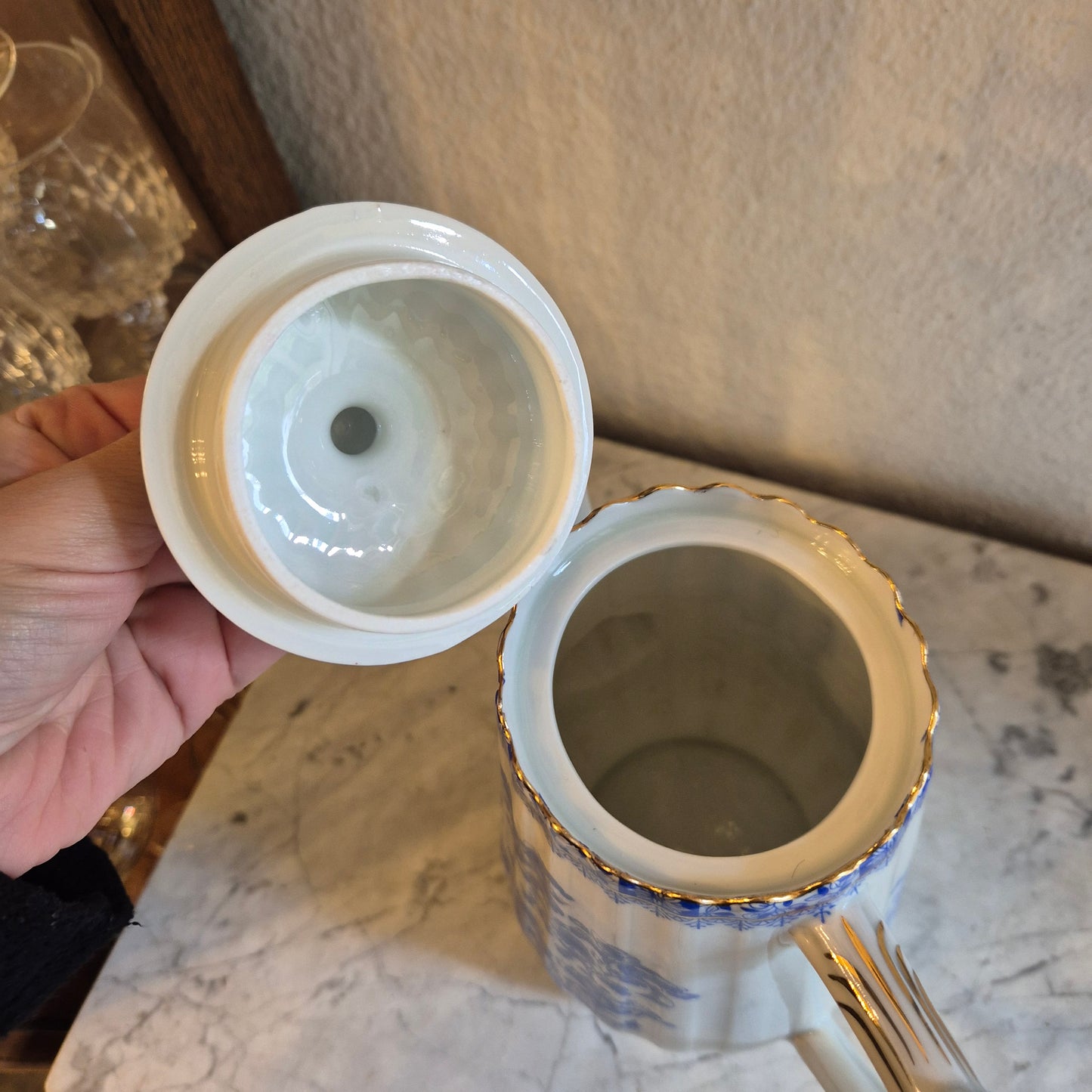 Antike Kaffeekanne Echt Tuppack China Blau Tiefenfurt Blau Weiß
