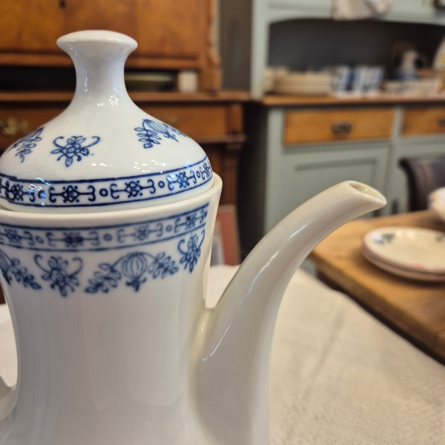 Vintage Kahla Zwiebelmuster Tee Kaffeekanne Kanne Vintage blau weiß