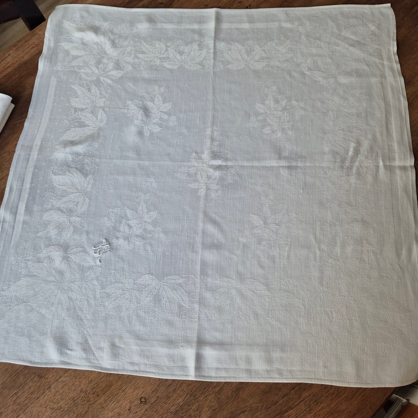 3x Antike Jugendstil Servietten weiß Monogramm K.M Baumwolle 63x63cm